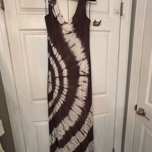 INC Brown and White Tie-Dye Maxi Dress